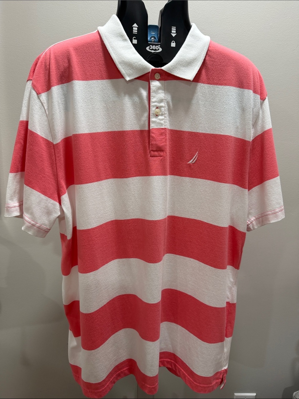 MenNautica Coral and White Horizontal Stripe Polo